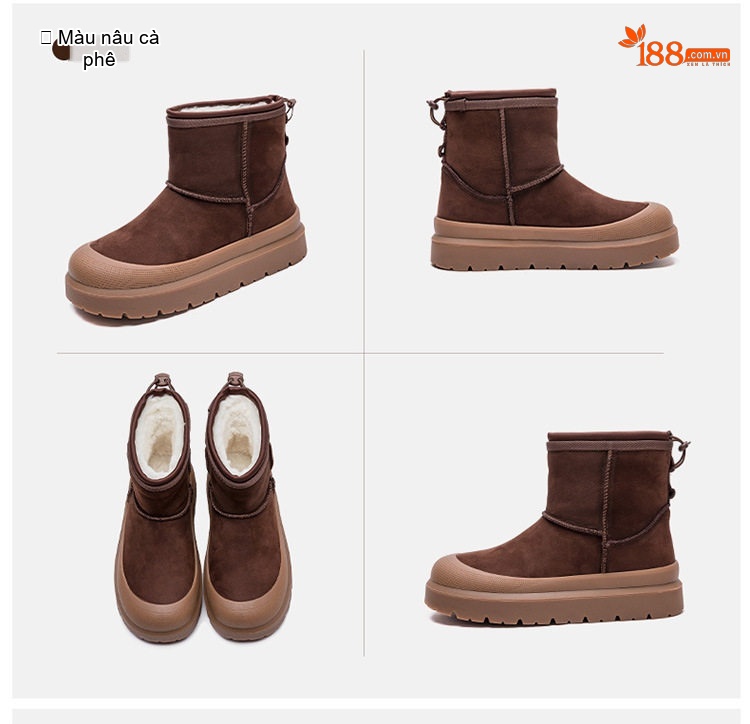 Boot Nữ Lót Lông Cừu Giữ Ấm Phong Cách Hàn Quốc Da Mờ Chiều Cao Đế Khoảng 4cm Màu Nâu chi tiết 18