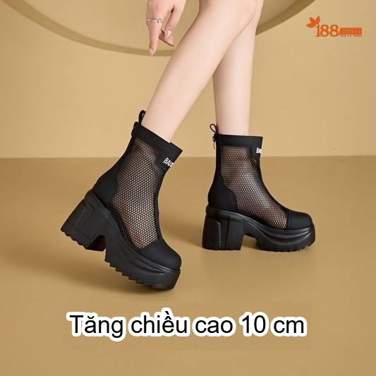 Boot Nữ Lưới Cổ Ngắn Đế Cao Chiều Cao Đế Khoảng 10cm Màu Đen, Nâu, Trắng...