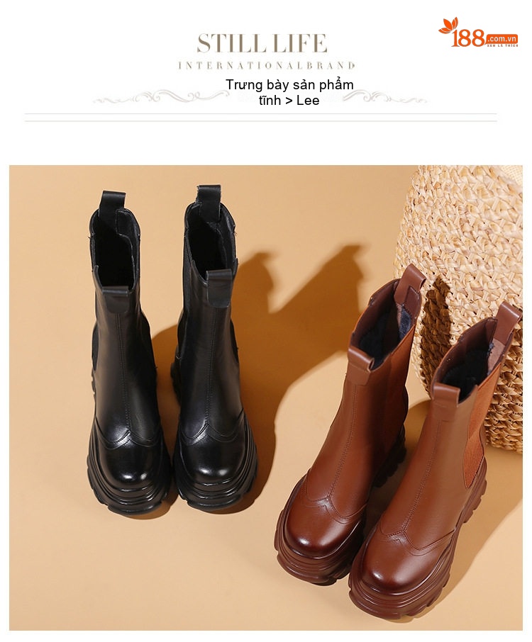 Boot Nữ Martin Cổ Lửng Đế Dày Tăng Chiều Cao Khoảng 12cm Phong Cách Anh Quốc Màu Đen, Nâu chi tiết 8