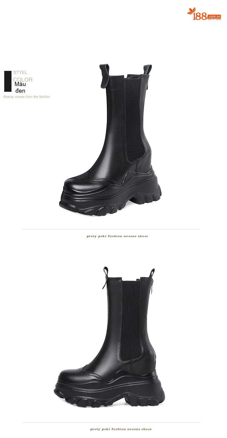 Boot Nữ Martin Cổ Lửng Đế Dày Tăng Chiều Cao Khoảng 12cm Phong Cách Anh Quốc Màu Đen, Nâu chi tiết 14