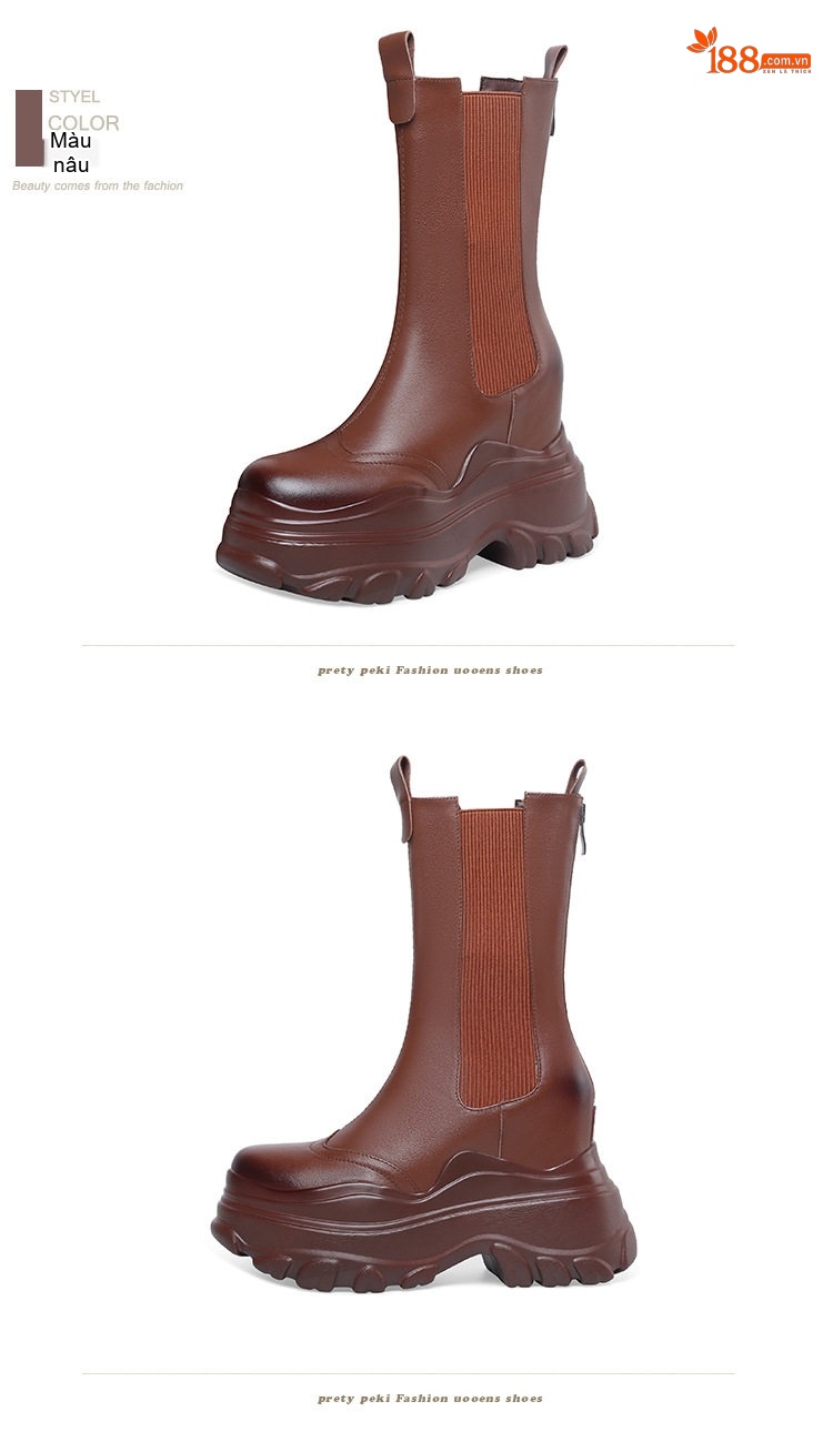 Boot Nữ Martin Cổ Lửng Đế Dày Tăng Chiều Cao Khoảng 12cm Phong Cách Anh Quốc Màu Đen, Nâu chi tiết 17