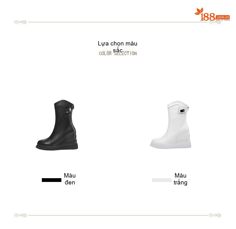 Boot Nữ Mũi Nhọn Da Bóng Đế Xuồng Chiều Cao Đế Khoảng 10cm Màu Đen, Trắng chi tiết 2