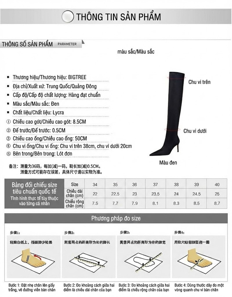 Boot Nữ Ôm Chân Mũi Nhọn Co Giãn Chiều Cao Đế Khoảng 8cm Màu Đen chi tiết 1