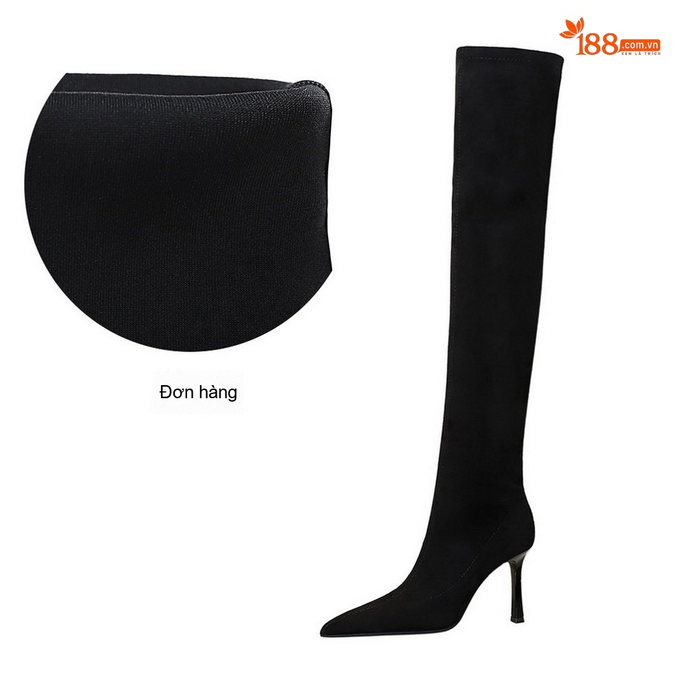 Boot Nữ Ôm Chân Nỉ Gót Nhọn Thời Trang Chiều Cao Đế Khoảng 7cm Màu Đen