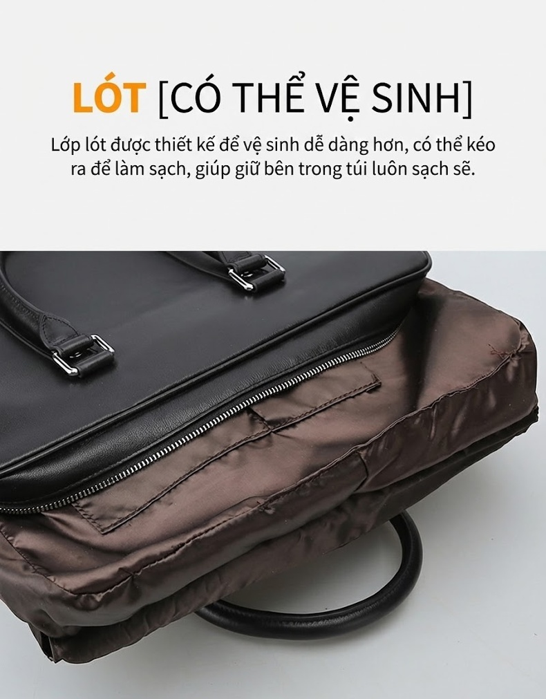 Cặp công sở da bò đựng laptop 14 inch, túi xách tay kiêm đeo chéo chi tiết 18