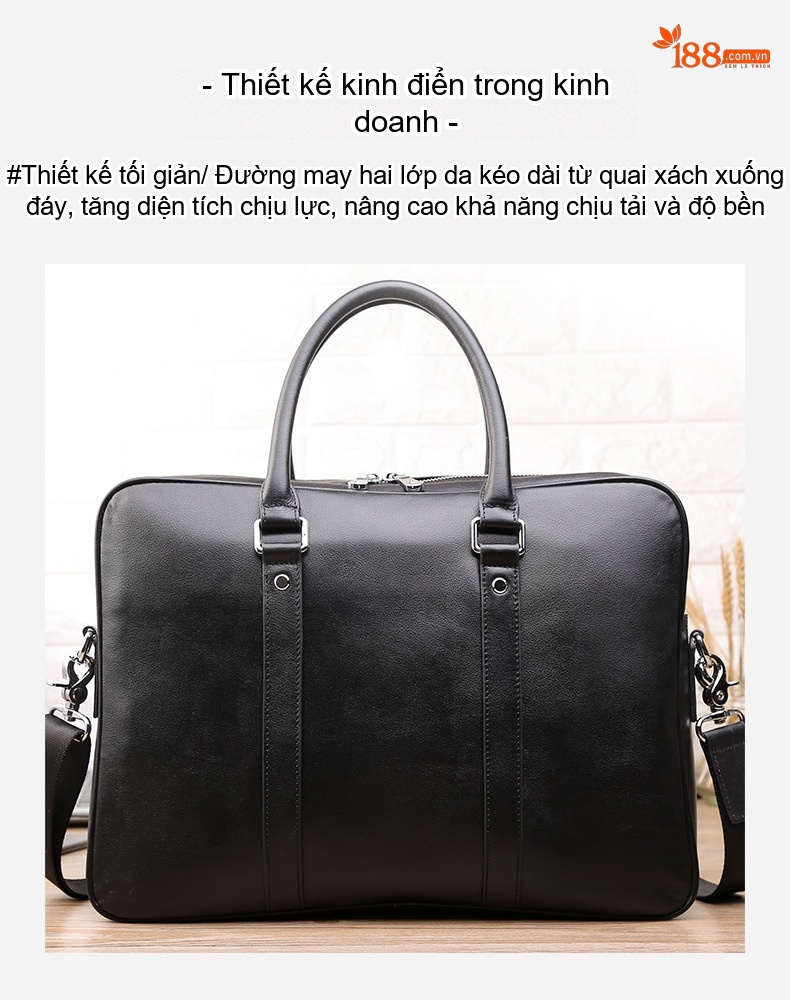 Cặp công sở da bò đựng laptop 14 inch, túi xách tay kiêm đeo chéo chi tiết 4
