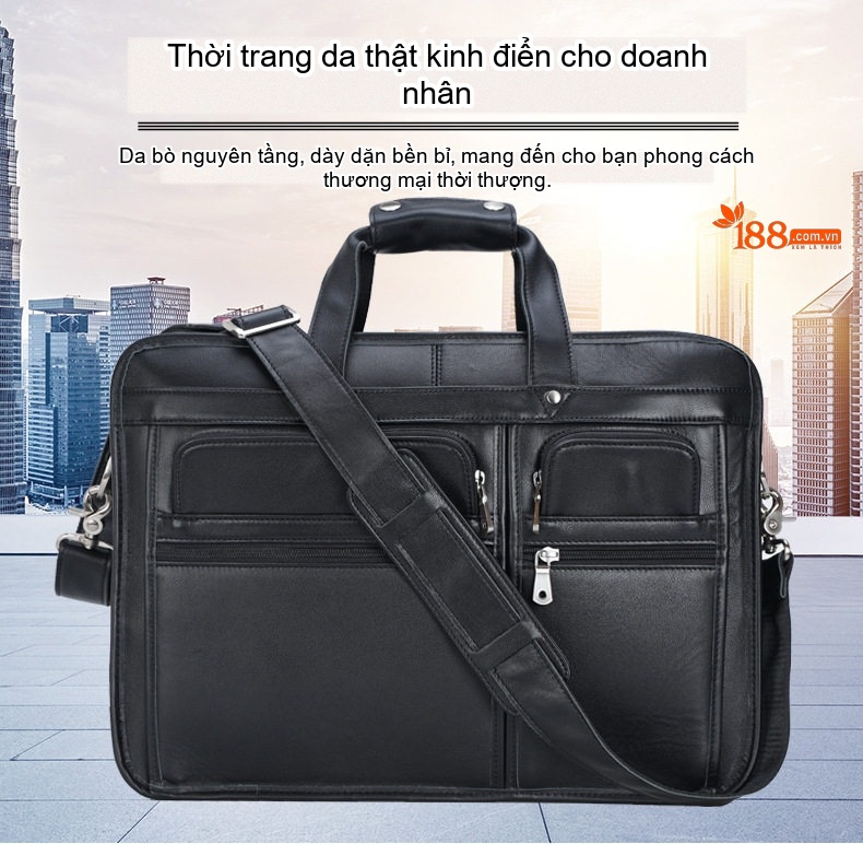 Cặp Công Sở Đựng Laptop Nam Da Bò 17 Inch Có Quai Đeo Chéo Màu Đen, Nâu chi tiết 2