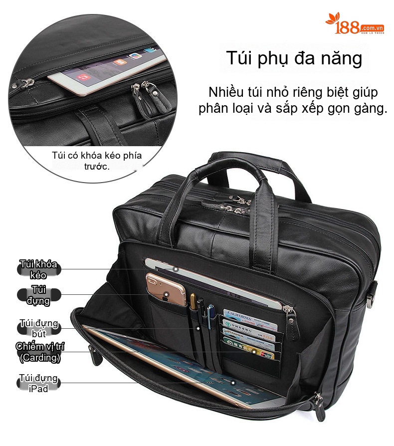 Cặp Công Sở Nam Da Bò Đựng Laptop 17 inch Màu Đen chi tiết 7