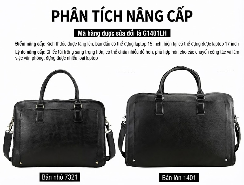 Cặp công sở nam da bò đựng laptop 17 inch, túi xách tay đeo chéo nhiều ngăn chi tiết 4