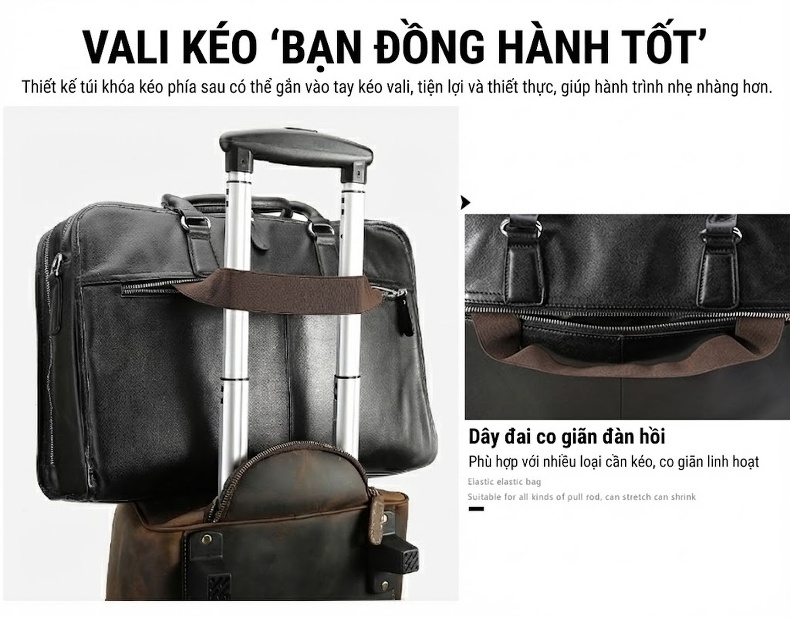 Cặp công sở nam da bò đựng laptop 17 inch, túi xách tay đeo chéo nhiều ngăn chi tiết 10