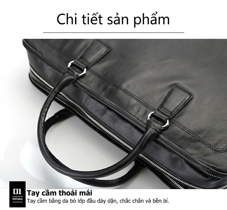 Cặp công sở nam da bò đựng laptop 17 inch, túi xách tay đeo chéo nhiều ngăn chi tiết 16
