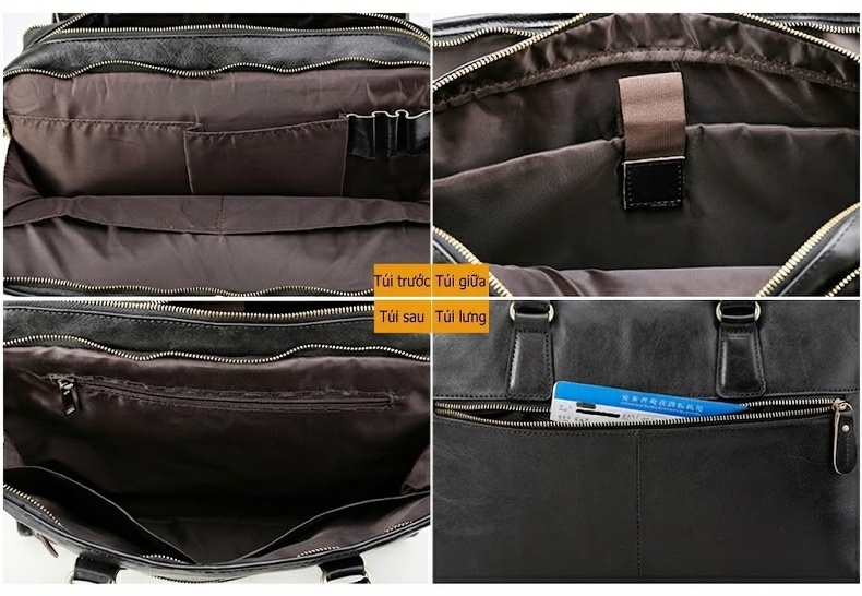 Cặp công sở nam da bò đựng laptop 17 inch, túi xách tay đeo chéo nhiều ngăn chi tiết 7