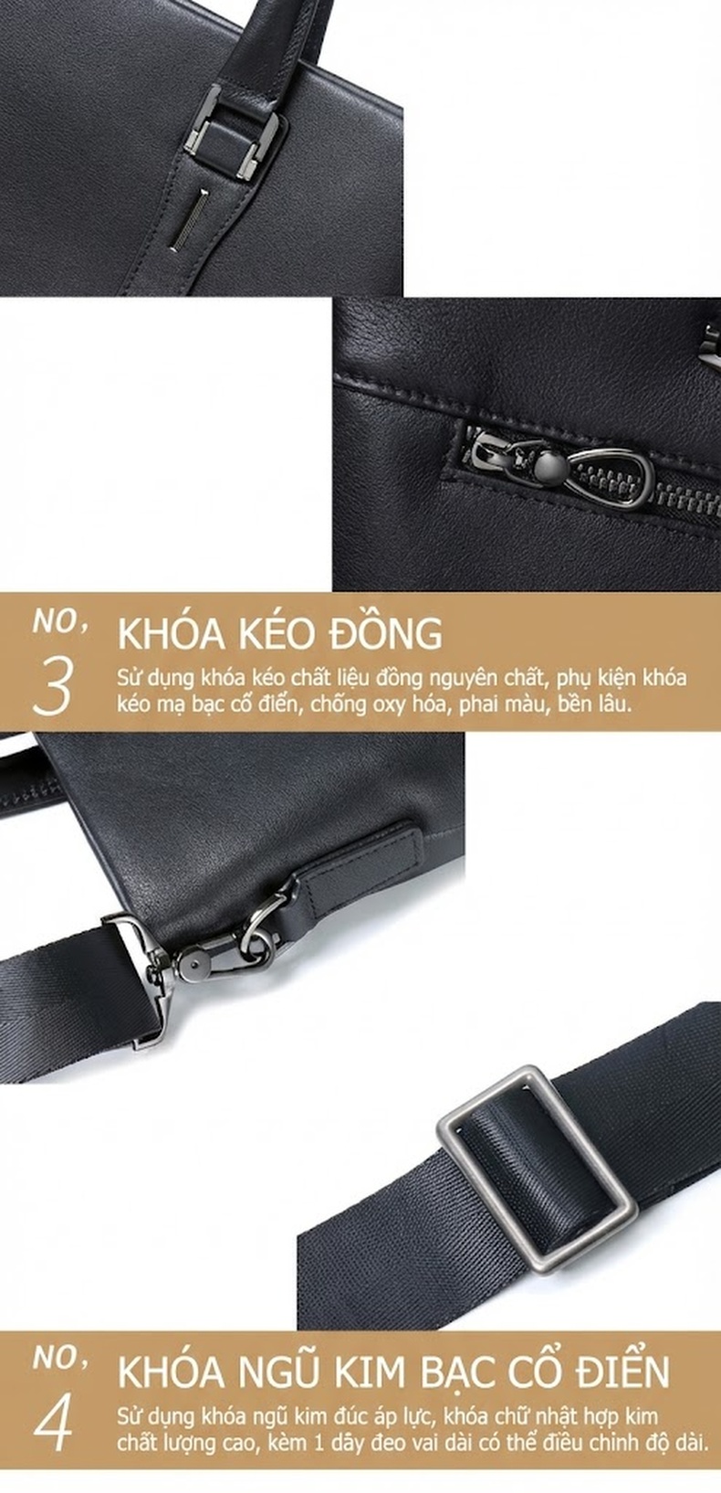 Cặp Công Sở Nam Da Bò Đựng Laptop, Tài Liệu, Túi Đeo Vai, Túi Xách Tay Màu Đen chi tiết 16