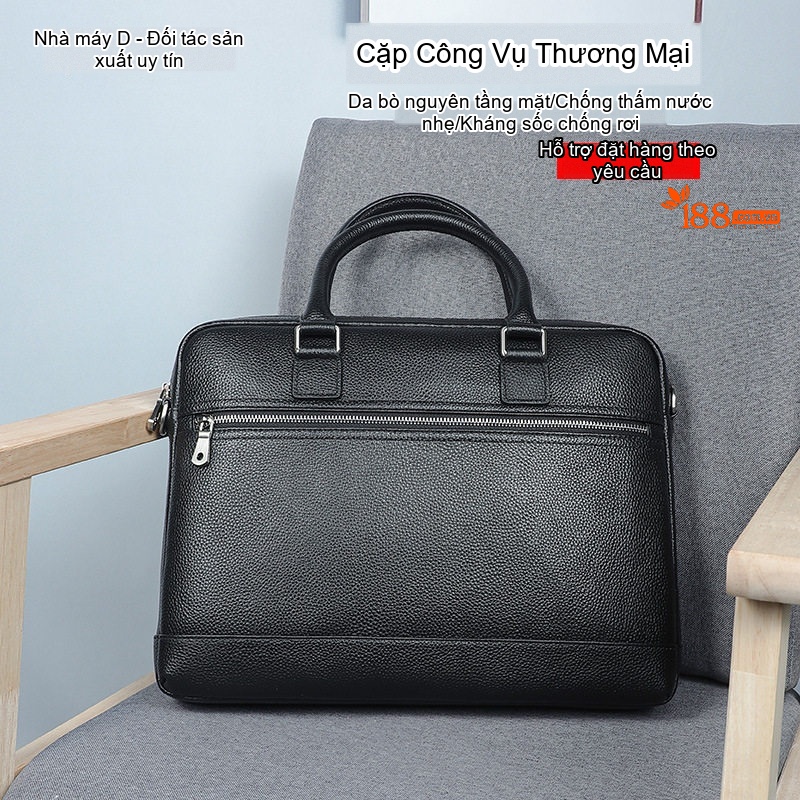 Cặp Công Sở Nam Da Bò Lớn Đựng Tài Liệu Túi Xách Tay Đeo Vai Đơn Giản Màu Đen