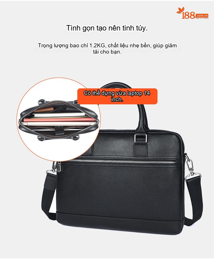 Cặp Công Sở Nam Da Bò Lớn Đựng Tài Liệu Túi Xách Tay Đeo Vai Đơn Giản Màu Đen chi tiết 6