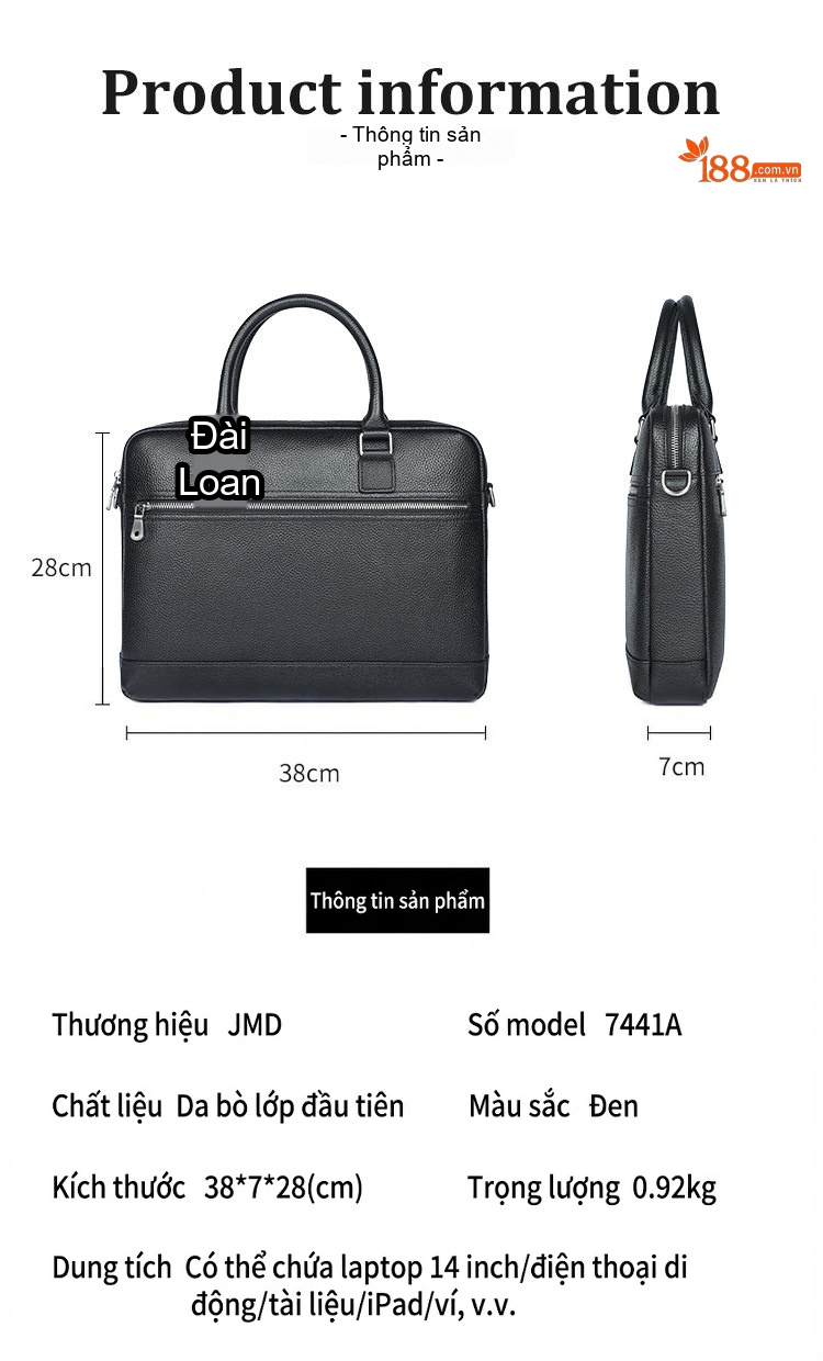 Cặp Công Sở Nam Da Bò Lớn Đựng Tài Liệu Túi Xách Tay Đeo Vai Đơn Giản Màu Đen chi tiết 10