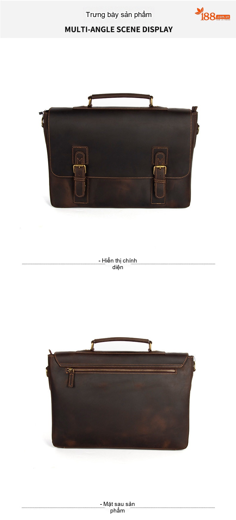 Cặp Công Sở Nam Da Bò Mad Horse Vintage Đeo Chéo Đựng Tài Liệu Màu Nâu Đậm chi tiết 10
