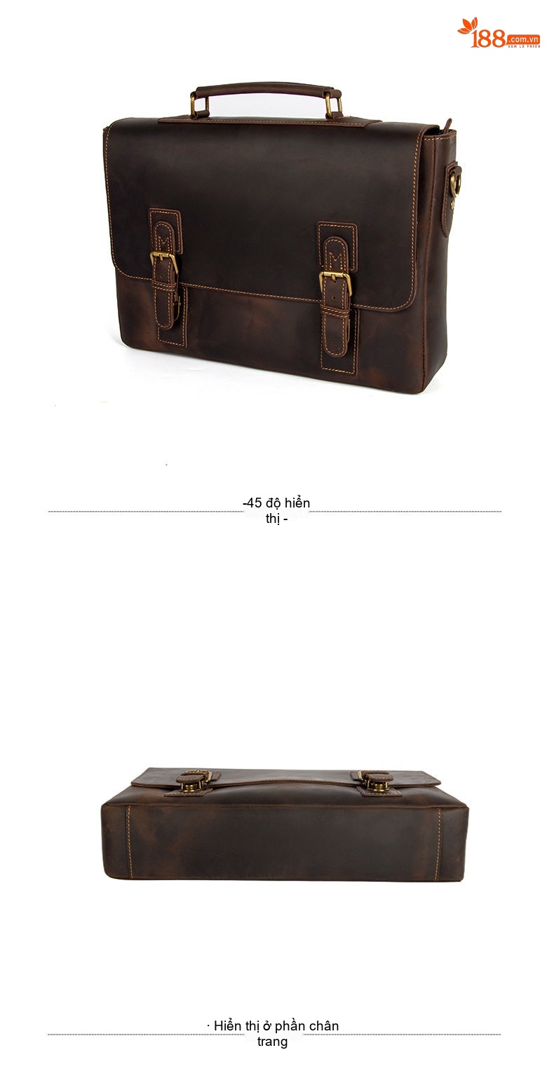 Cặp Công Sở Nam Da Bò Mad Horse Vintage Đeo Chéo Đựng Tài Liệu Màu Nâu Đậm chi tiết 11