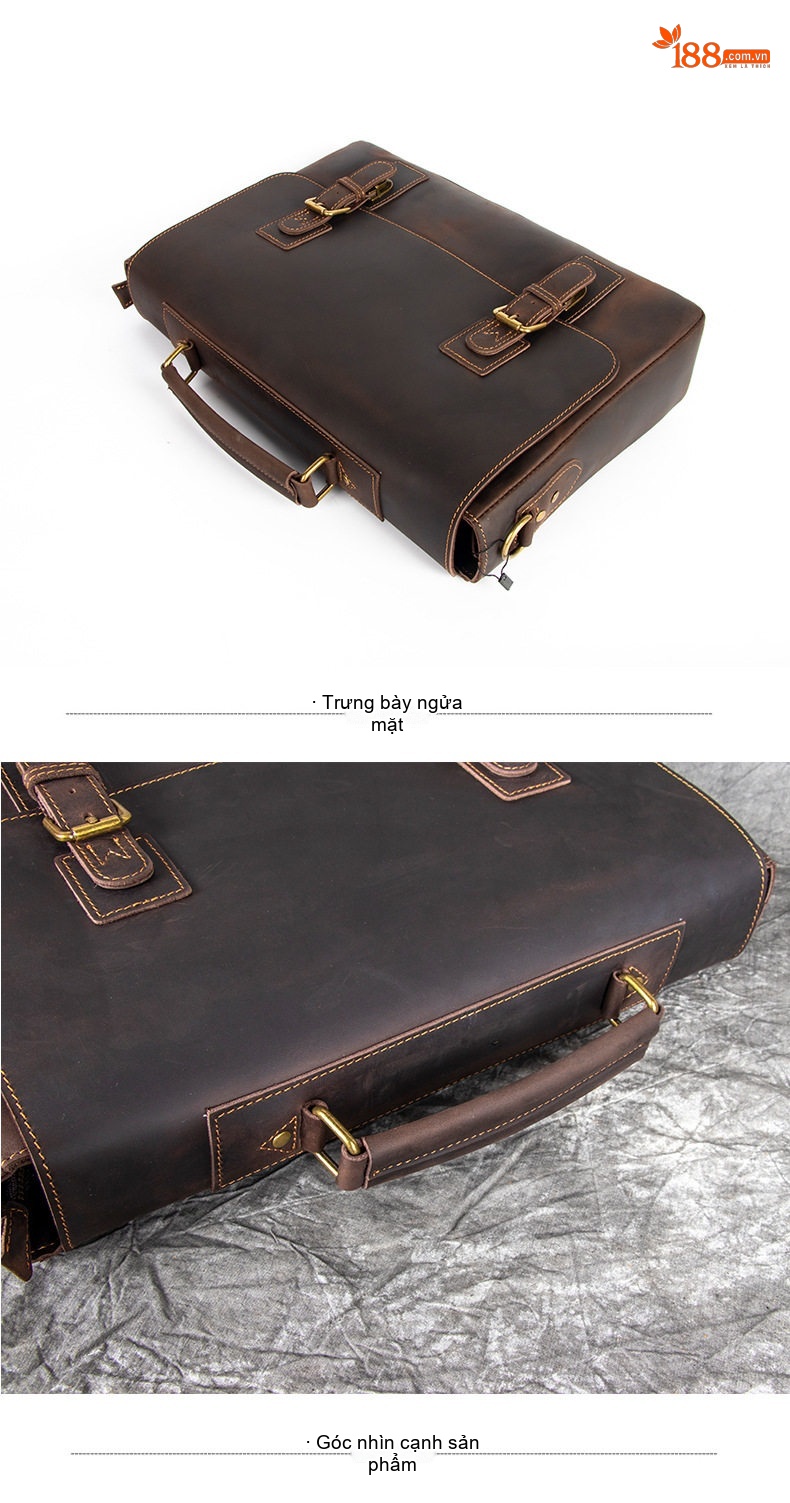 Cặp Công Sở Nam Da Bò Mad Horse Vintage Đeo Chéo Đựng Tài Liệu Màu Nâu Đậm chi tiết 12