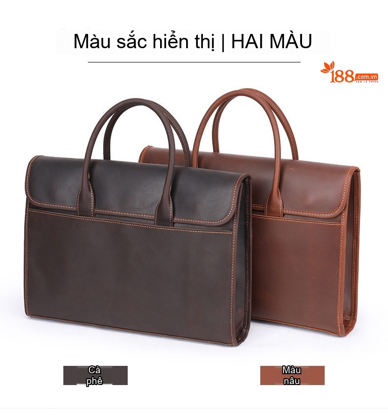 Cặp Công Sở Nam Da Bò Phong Cách Retro Cổ Điển, Túi Đựng Laptop Công Suất Lớn Màu Nâu chi tiết 2
