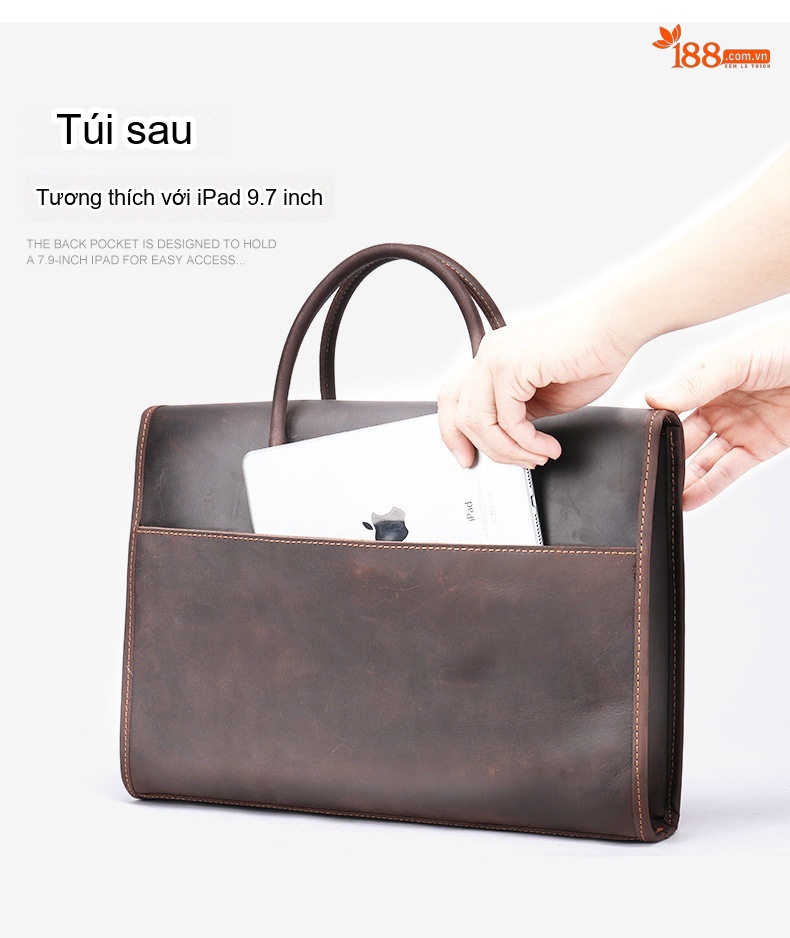 Cặp Công Sở Nam Da Bò Phong Cách Retro Cổ Điển, Túi Đựng Laptop Công Suất Lớn Màu Nâu chi tiết 12