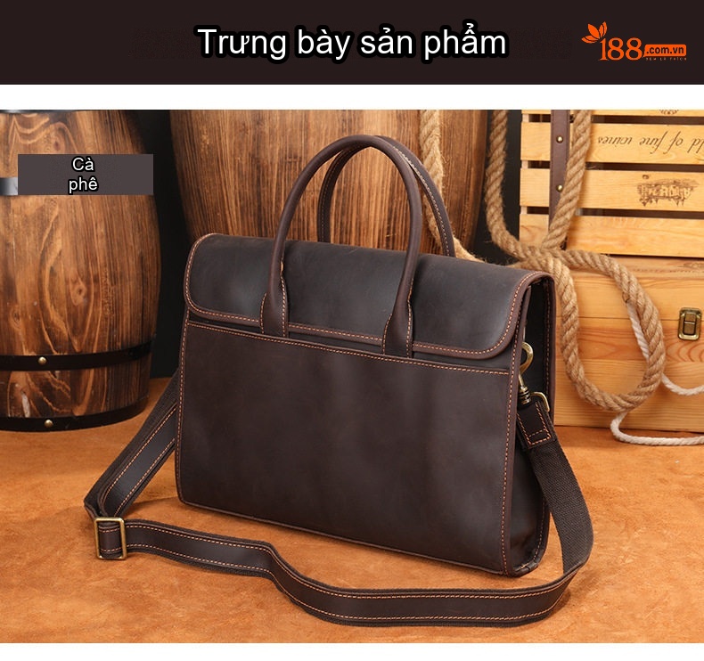 Cặp Công Sở Nam Da Bò Phong Cách Retro Cổ Điển, Túi Đựng Laptop Công Suất Lớn Màu Nâu chi tiết 13