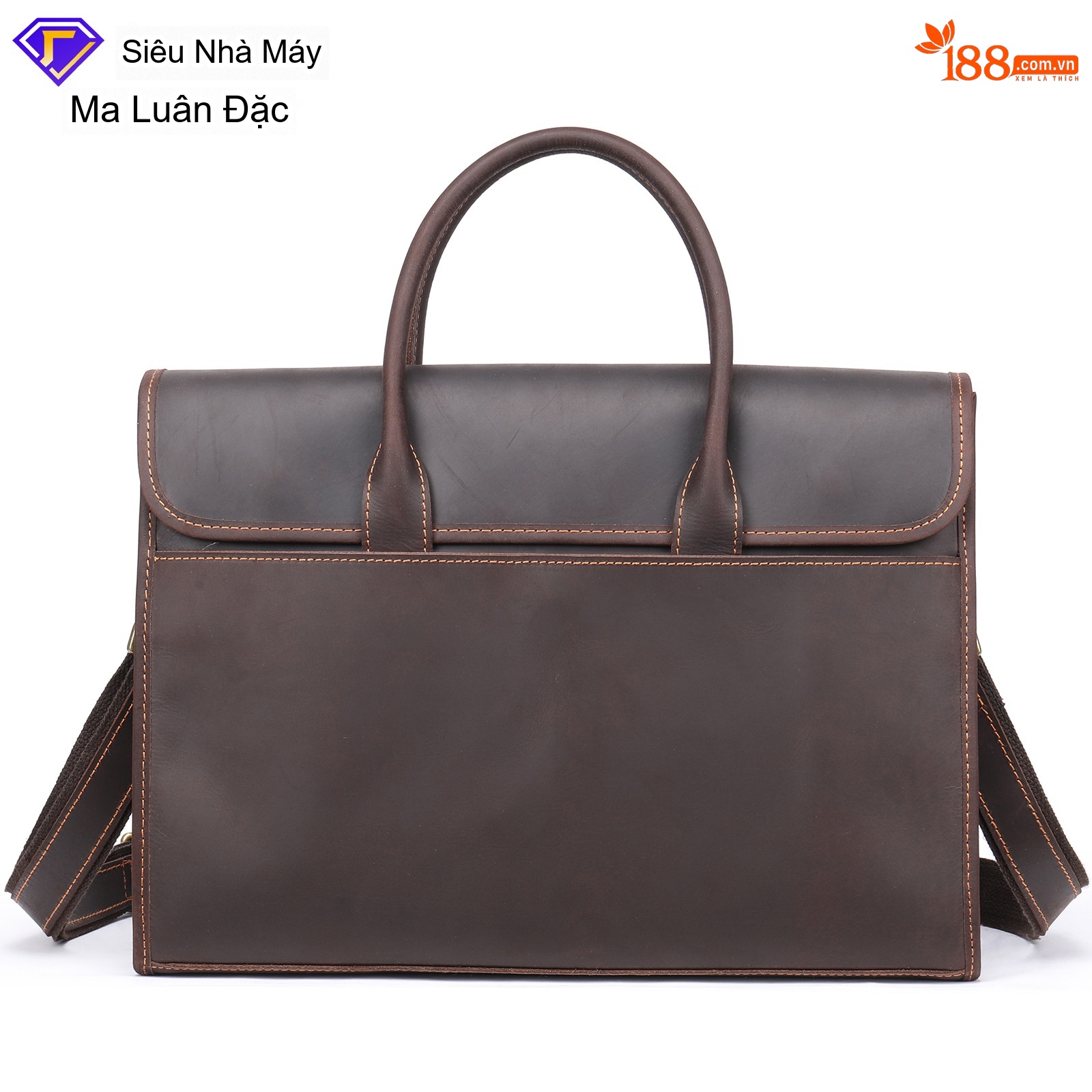 Cặp Công Sở Nam Da Bò Phong Cách Retro Vintage Dung Tích Lớn Màu Nâu chi tiết 11