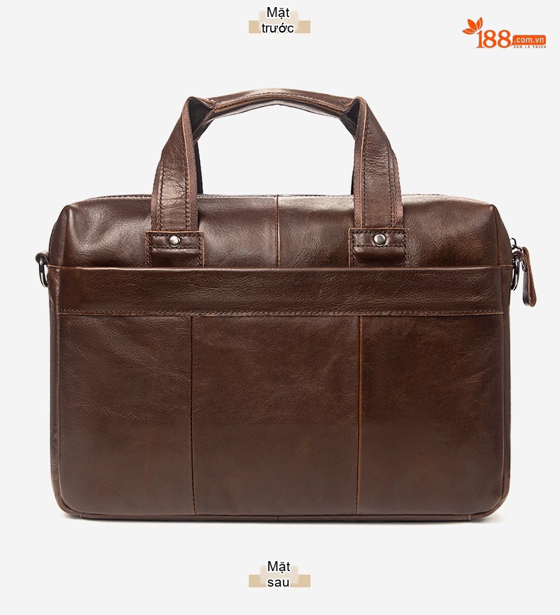 Cặp Công Sở Nam Da Bò Sáp Dầu Vintage Nhiều Ngăn Khóa Kéo Màu Nâu chi tiết 4