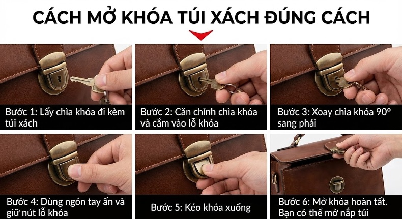 Cặp công sở nam da bò sáp đựng laptop 17 inch, túi xách tay kiêm đeo chéo chi tiết 11
