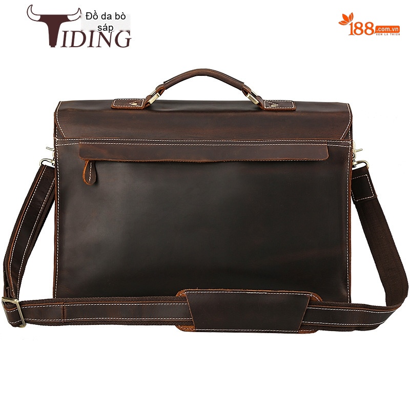 Cặp công sở nam da bò sáp đựng laptop 17 inch, túi xách tay kiêm đeo chéo