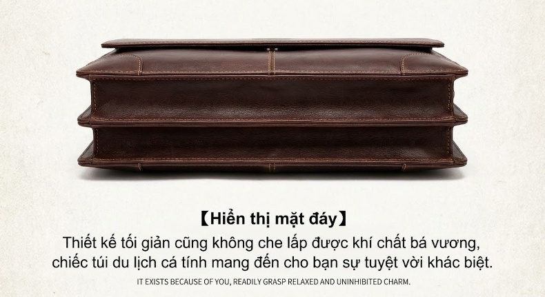 Cặp công sở nam da bò sáp đựng laptop 17 inch, túi xách tay kiêm đeo chéo chi tiết 15