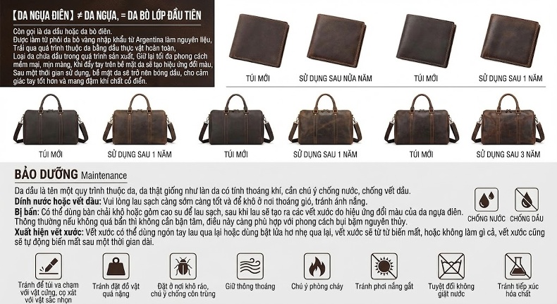 Cặp công sở nam da bò sáp đựng laptop 17 inch, túi xách tay kiêm đeo chéo chi tiết 22