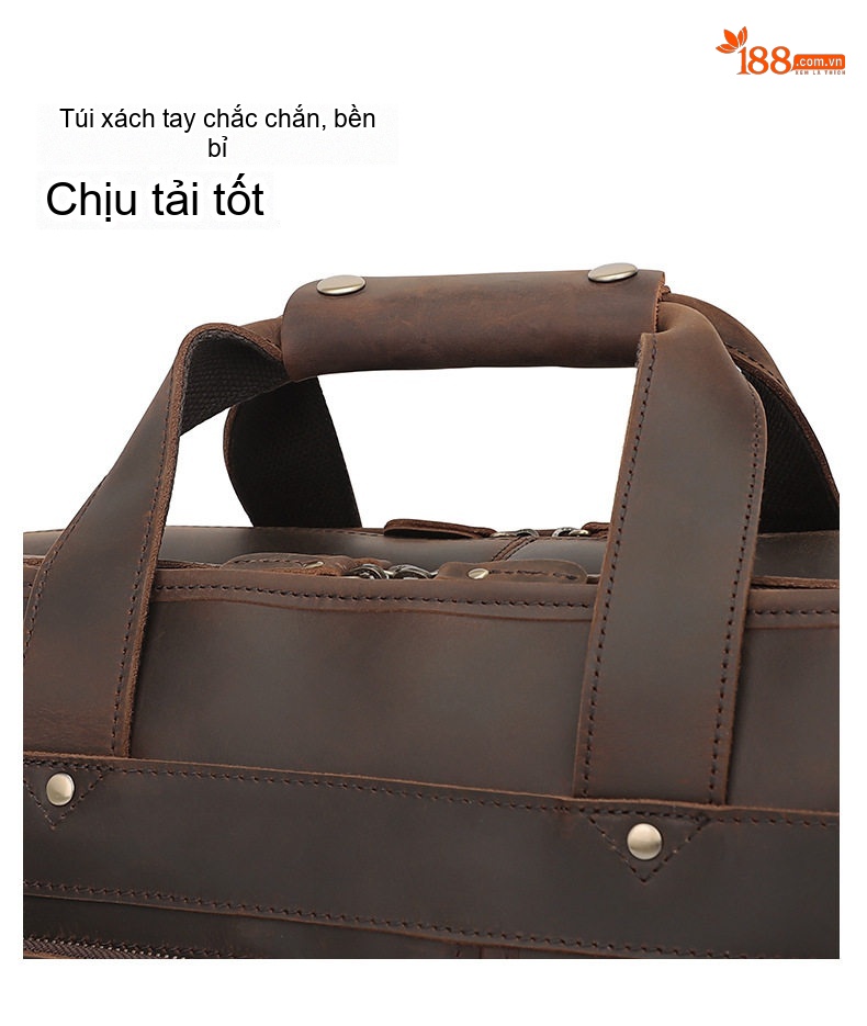 Cặp Công Sở Nam Da Bò Thật Đựng Laptop 17 Inch Phong Cách Vintage Màu Nâu chi tiết 9