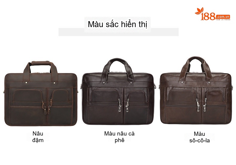 Cặp Công Sở Nam Da Bò Thật Đựng Laptop 17 Inch Phong Cách Vintage Màu Nâu chi tiết 10