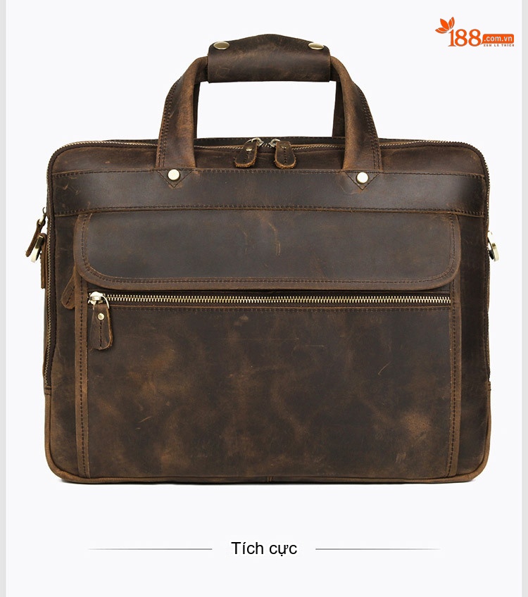 Cặp Công Sở Nam Da Bò Thật Vintage Đựng Laptop Màu Nâu chi tiết 11