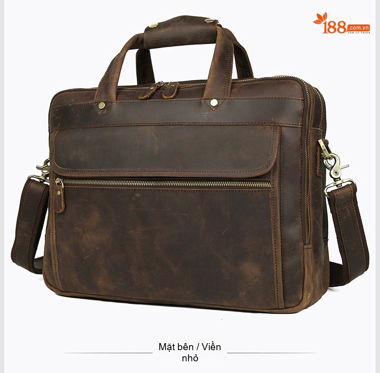 Cặp Công Sở Nam Da Bò Thật Vintage Đựng Laptop Màu Nâu chi tiết 12