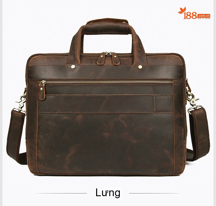 Cặp Công Sở Nam Da Bò Thật Vintage Đựng Laptop Màu Nâu chi tiết 13
