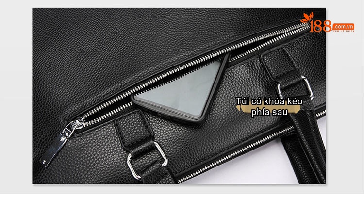 Cặp Công Sở Nam Da Bò Túi Xách Tay Đeo Vai Ngang Khóa Kéo Màu Đen chi tiết 12