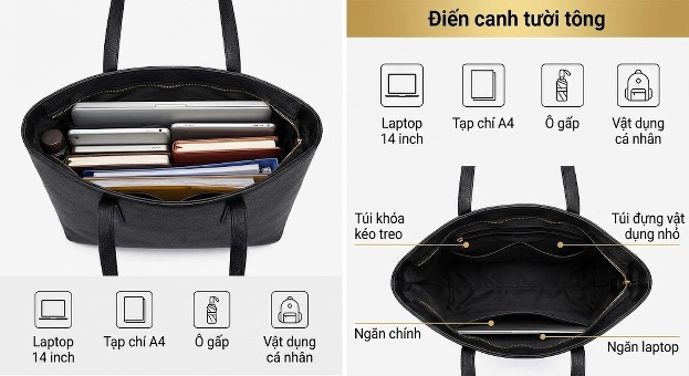 Cặp Công Sở Nam Da Bò Túi Xách Tay Đeo Vai Ngang Khóa Kéo Màu Đen chi tiết 24