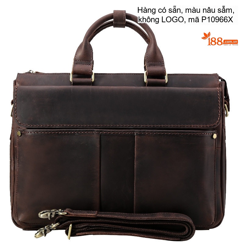 Cặp Công Sở Nam Da Bò Vân Retro Đựng Laptop Túi Xách Tay Đeo Chéo Màu Nâu Sẫm