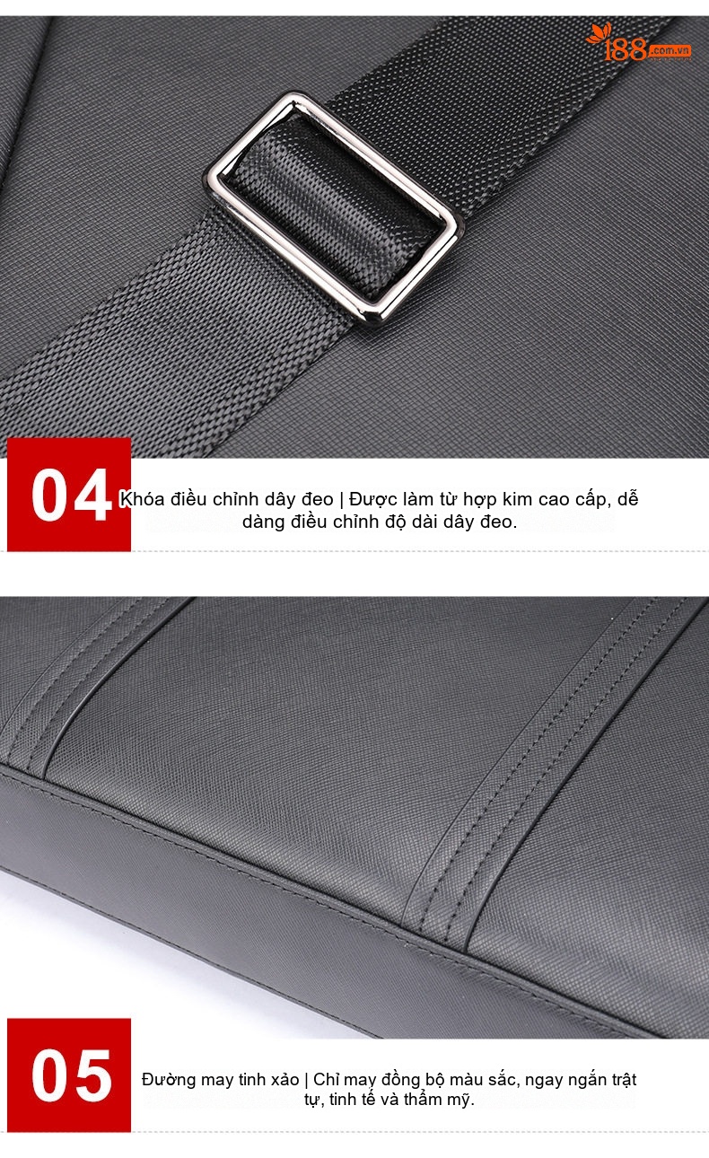 Cặp Công Sở Nam Da Bò Vân Sọc Chéo Đựng Laptop 13.3 inch Màu Đen chi tiết 18