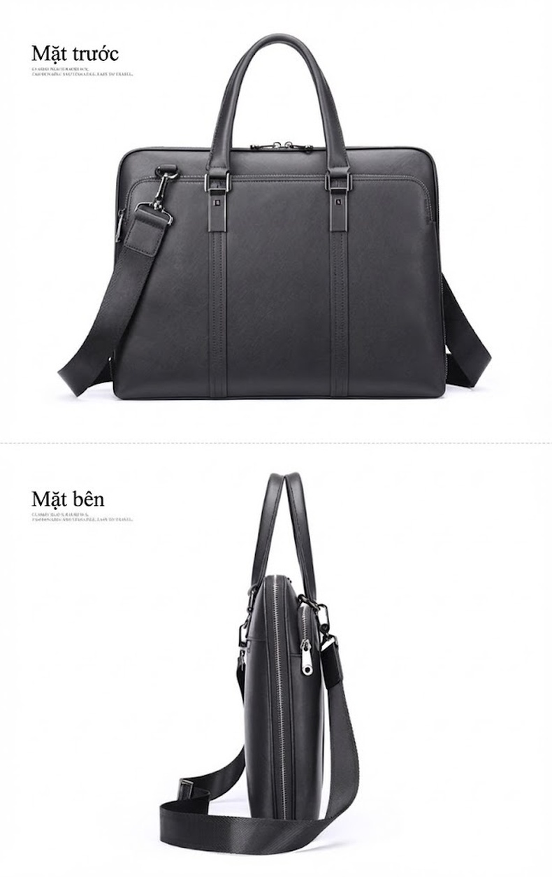 Cặp Công Sở Nam Da Bò Vân Sọc Chéo Đựng Laptop 13.3 inch Màu Đen chi tiết 13