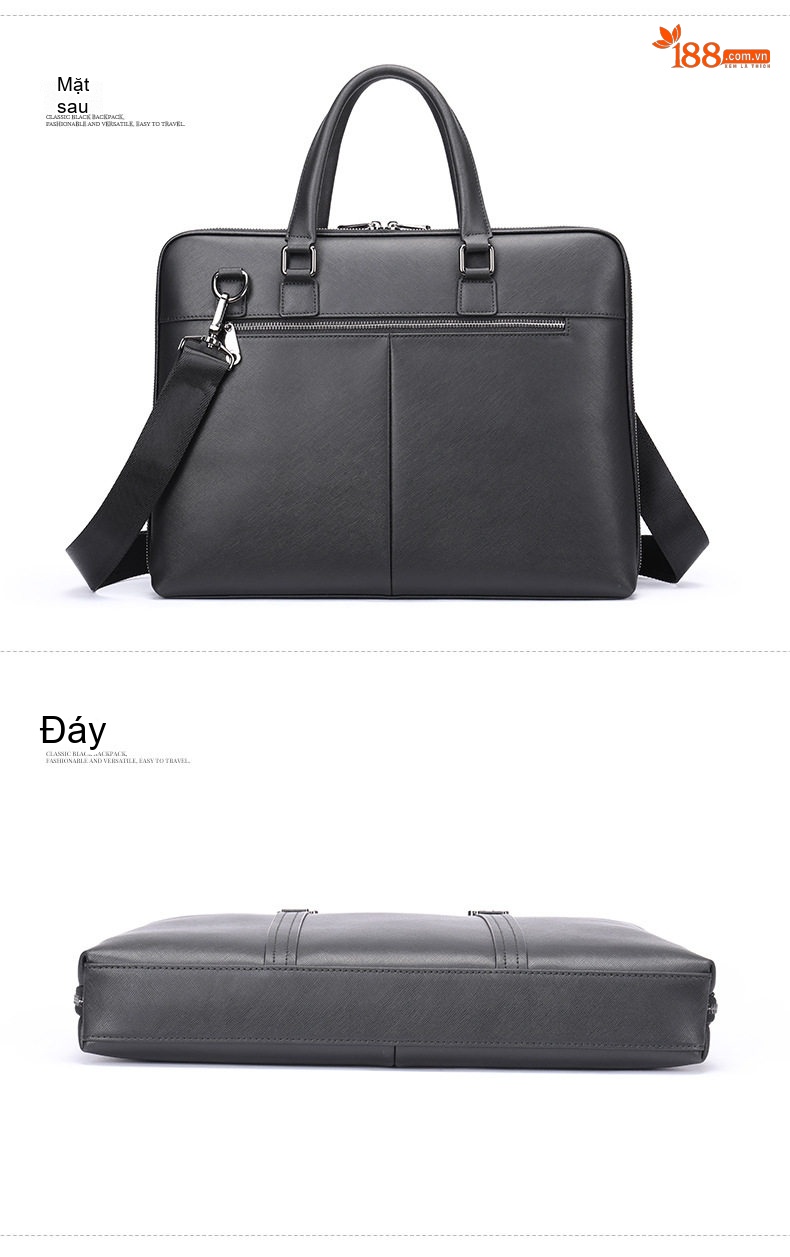 Cặp Công Sở Nam Da Bò Vân Sọc Chéo Đựng Laptop 13.3 inch Màu Đen chi tiết 14