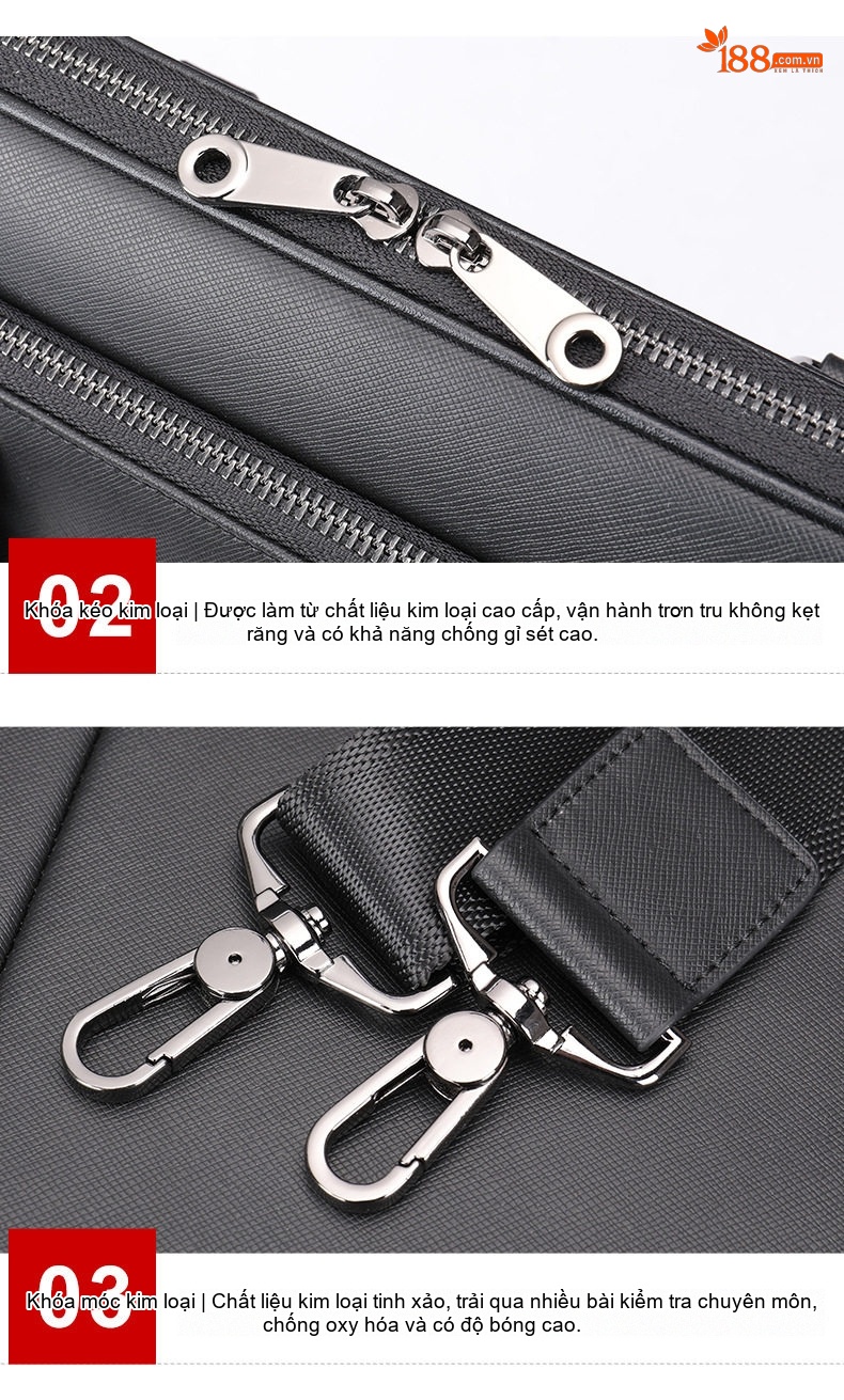 Cặp Công Sở Nam Da Bò Vân Sọc Chéo Đựng Laptop 13.3 inch Màu Đen chi tiết 17