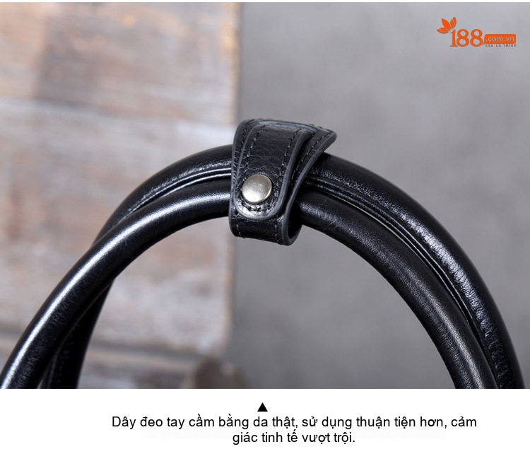 Cặp Công Sở Nam Da Bò Vân Tay Xách Tay Đựng Laptop 15 Inch Màu Đen chi tiết 14