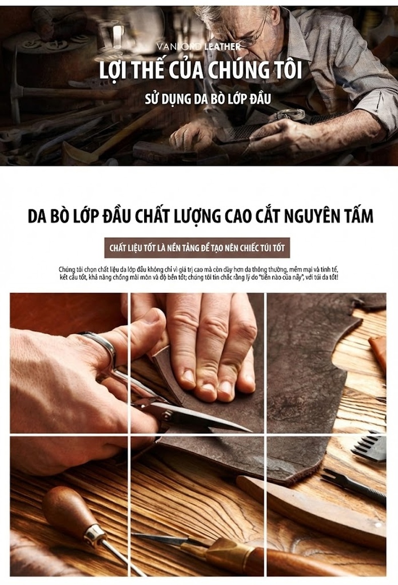 Cặp Công Sở Nam Da Bò Vintage Túi Đựng Laptop Đeo Vai Đeo Chéo Màu Nâu chi tiết 2