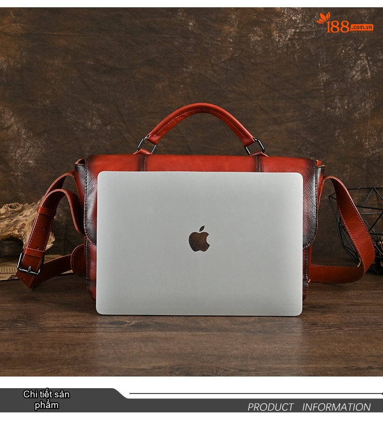 Cặp Công Sở Nam Da Bò Vintage Túi Đựng Laptop Đeo Vai Đeo Chéo Màu Nâu chi tiết 10