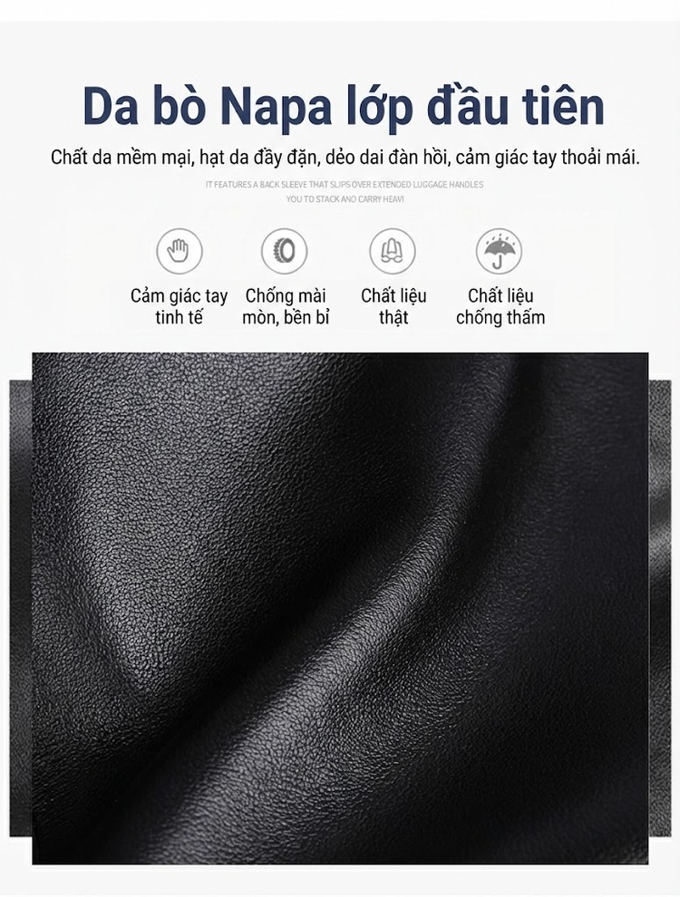Cặp Công Sở Nam Da Nappa Cao Cấp, Nhiều Ngăn, Da Thật, Dáng Túi Xách Tay, Da Sáp Dầu Màu Đen chi tiết 4