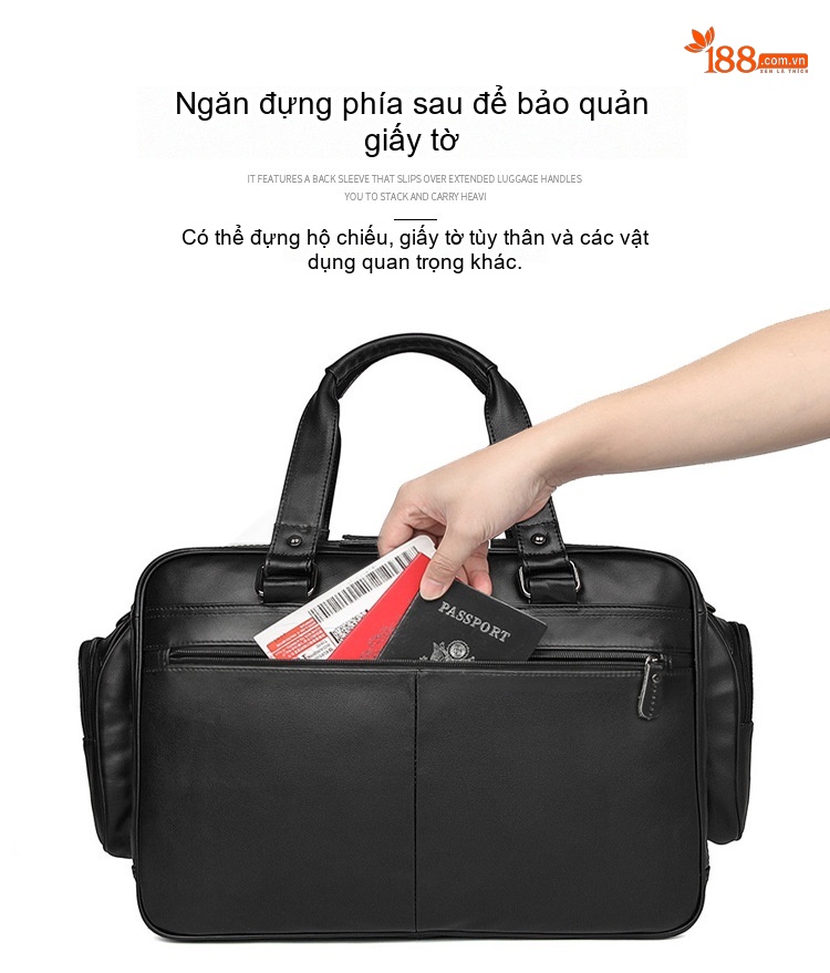 Cặp Công Sở Nam Da Nappa Cao Cấp, Nhiều Ngăn, Da Thật, Dáng Túi Xách Tay, Da Sáp Dầu Màu Đen chi tiết 7