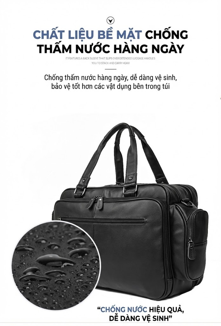 Cặp Công Sở Nam Da Nappa Cao Cấp, Nhiều Ngăn, Da Thật, Dáng Túi Xách Tay, Da Sáp Dầu Màu Đen chi tiết 11